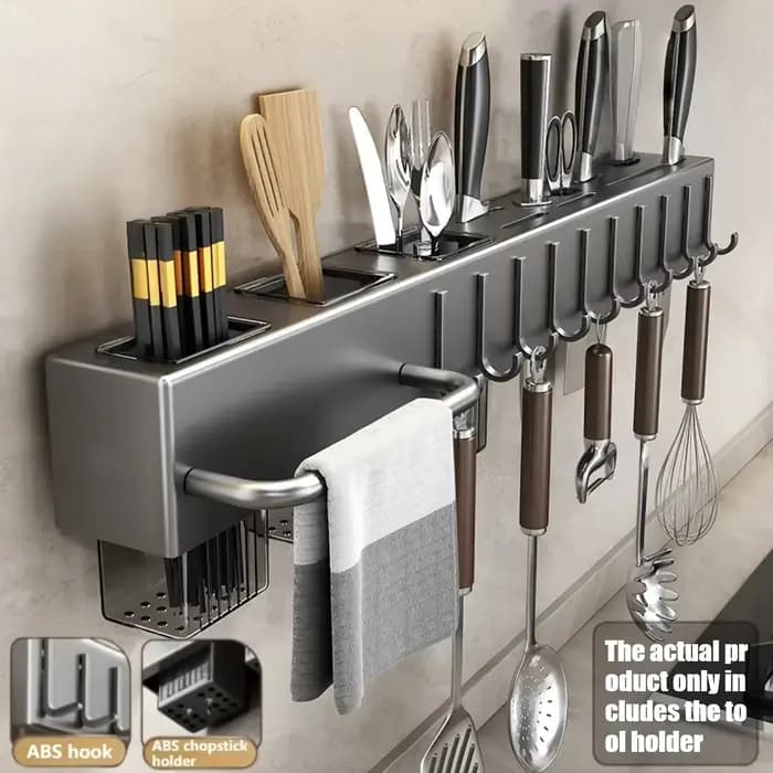 Support de rangement mural multifonctionnel en acier inoxydable pour ustensiles de cuisine