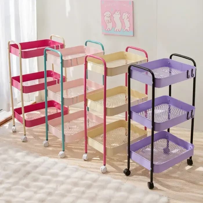 Étagère de rangement pour chariot de couleur contrastée à 3 niveaux
