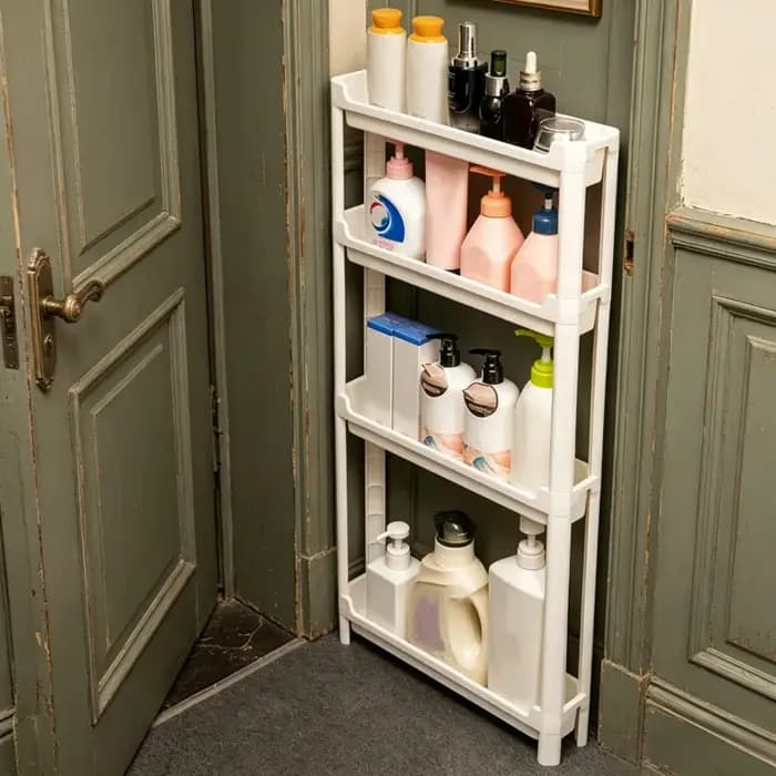 Armoire de rangement étroite multi-niveaux à placer derrière la porte