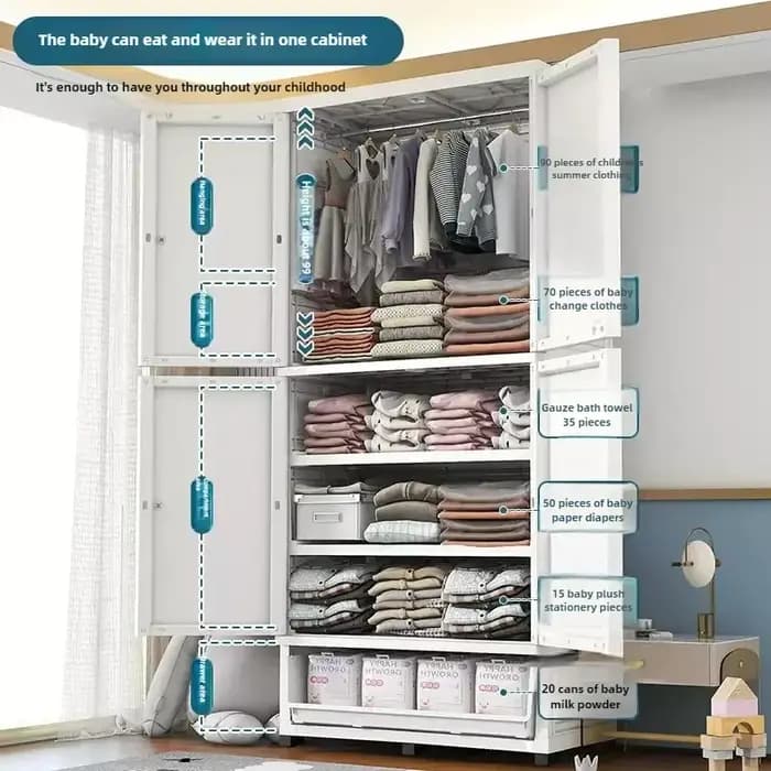 Armoire pour bébé, armoire de rangement pour enfants, armoire de rangement pour vêtements extra-large, élargie et épaissie, armoire en plastique pour la maison, 70 cm de large