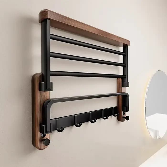 Porte-serviettes de salle de bain en noyer