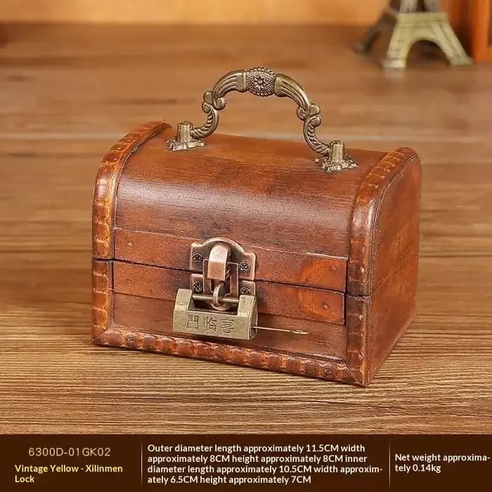 Boîte de rangement en bois rétro avec serrure