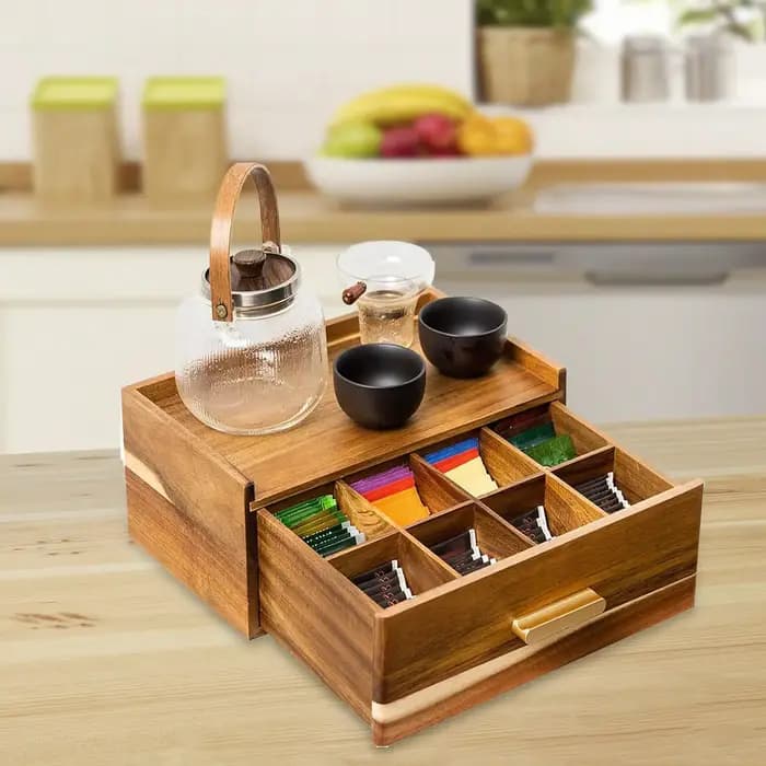 Organisateur de sachets de thé en bois avec plusieurs compartiments
