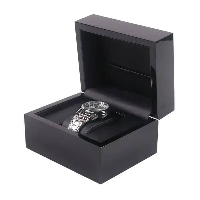 Boîte de montre unique en laque noire brillante, boîtier d'emballage de montre en bois, boîte de mon