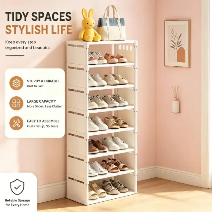 Étagère à chaussures en tissu avec cadre métallique à 8 niveaux
