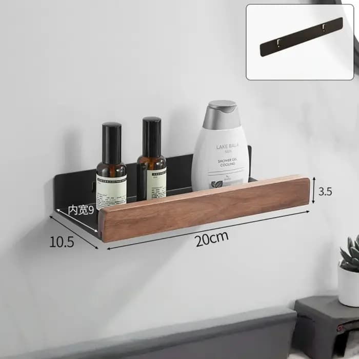 Étagère d'angle noire en aluminium et bois pour salle de bain, support de rangement pour douche, pan