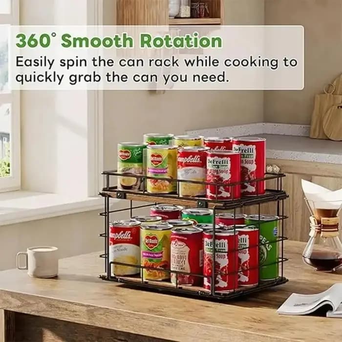 Étagère tournante à 2 niveaux peu encombrante pour le rangement en cuisine des canettes soupe des bo