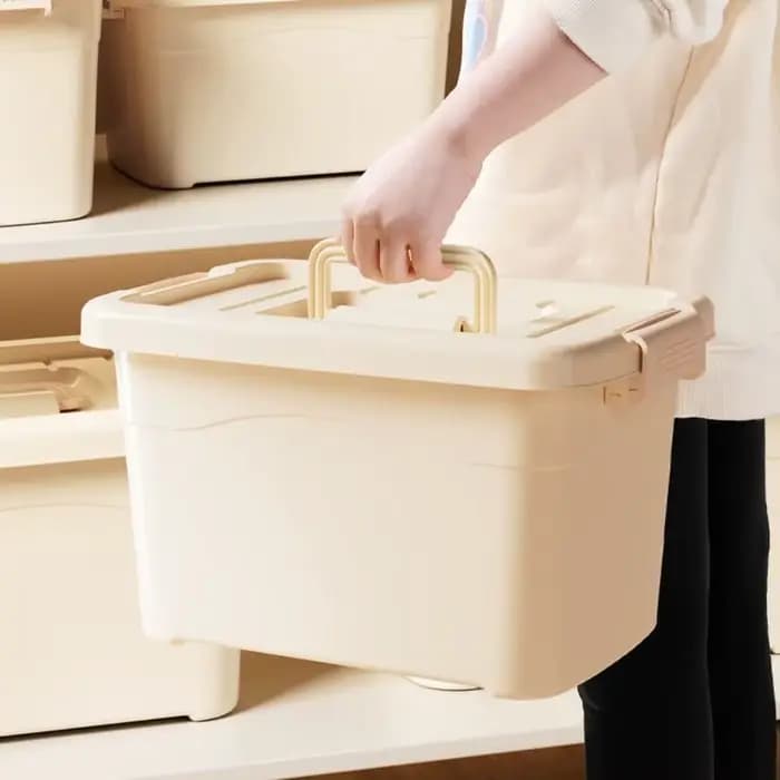 Boîte de Rangement Domestique de Grande Capacité, Étanche à la Poussière, Armoire Multifonction avec Poignée