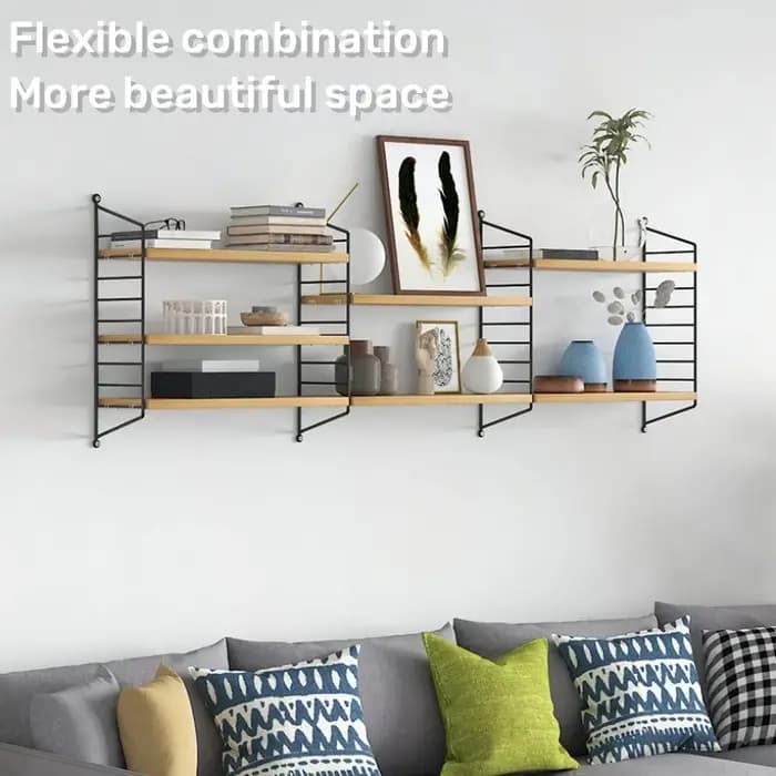 Étagères murales en fer et bois d'art étagère à livres pour salon chambre à coucher panier de rangement décoration