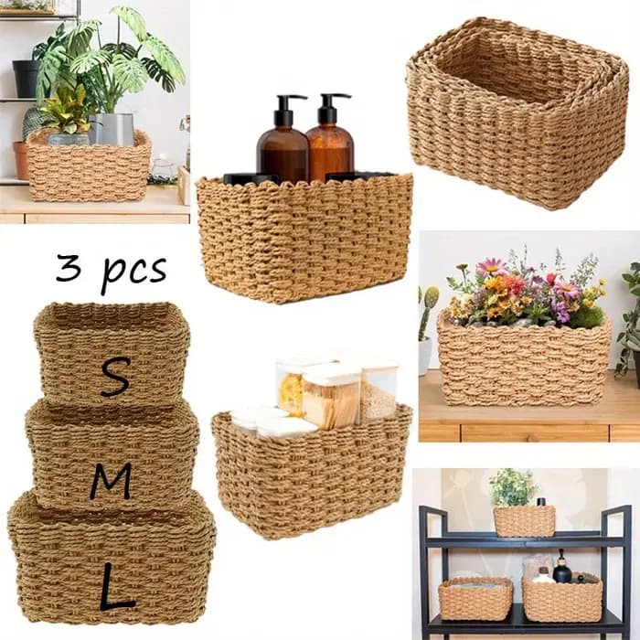 Ensemble de 3 paniers de rangement tressés, boîtes de rangement pour accessoires de maquillage, orga