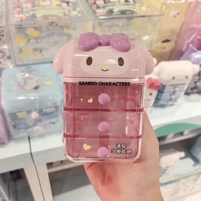 Boîte de rangement mini Kawaii Hello Cute Kitty Melody avec tiroir pour organiser le bureau et les cadeaux compacts pour filles