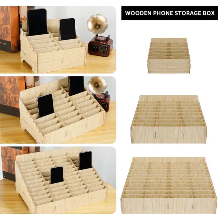 Boîte de rangement en bois pour téléphone portable