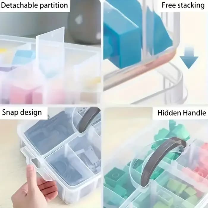 Boîte de rangement transparente à 3 couches et 18 compartiments