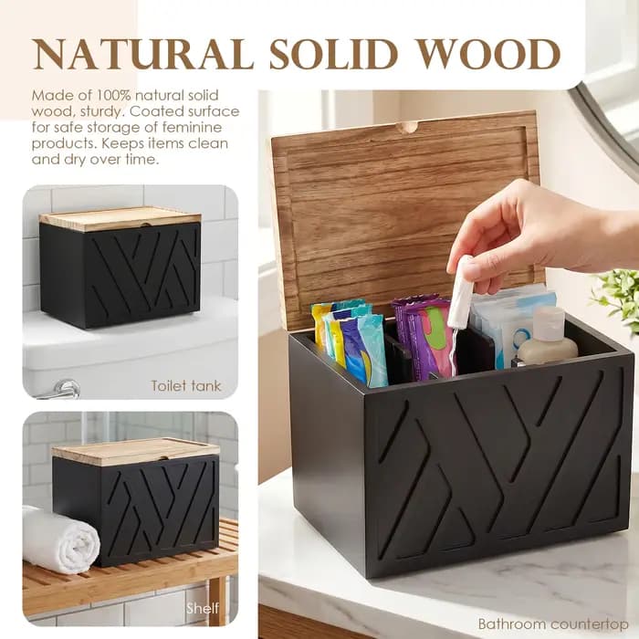 Boîte de rangement en bois pour tampons avec couvercle
