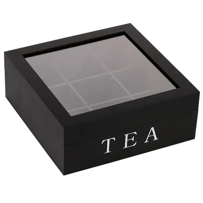 Boîte de rangement de sachets de thé en bois avec couvercle transparent, conteneur carré à 9 compart