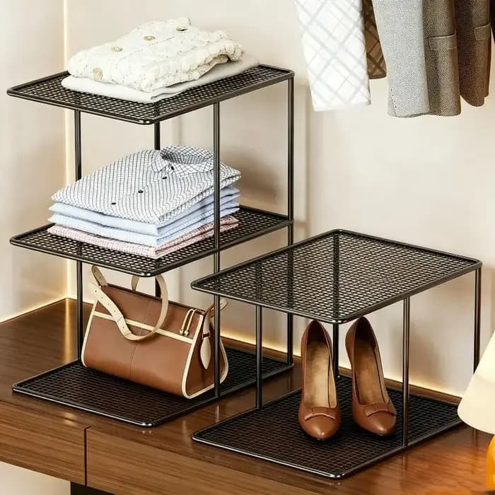 Étagère de rangement empilable en maille métallique à plusieurs niveaux pour armoire