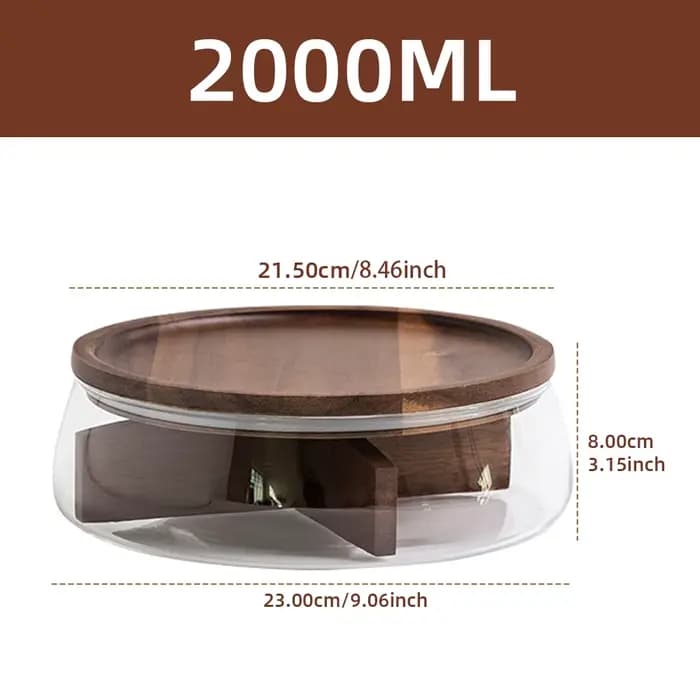 Conteneur de stockage des aliments en verre avec couvercle en bois, multi-compartiments, organisateu