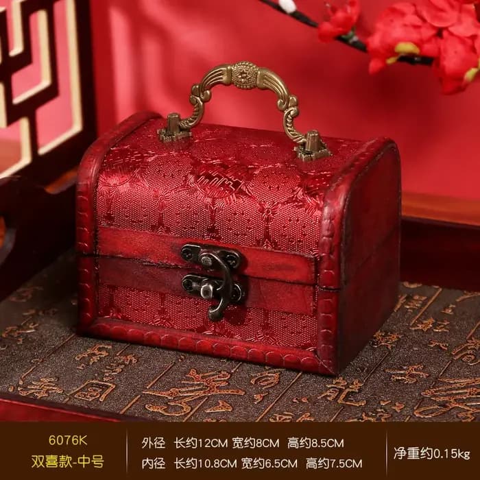 Boîte de rangement pour bijoux Yuan Datou en bois antique rétro avec cristal et pierre verte - Meilleure vente