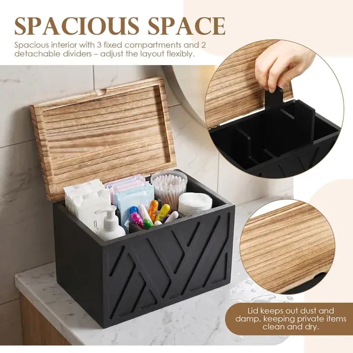Boîte de rangement en bois pour tampons avec couvercle