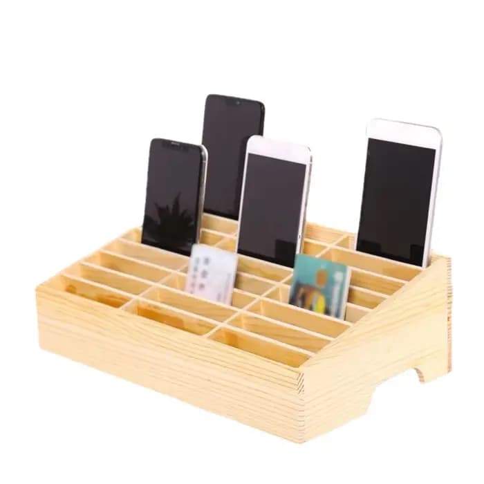 Boîte de rangement en bois multi-grille pour téléphone portable