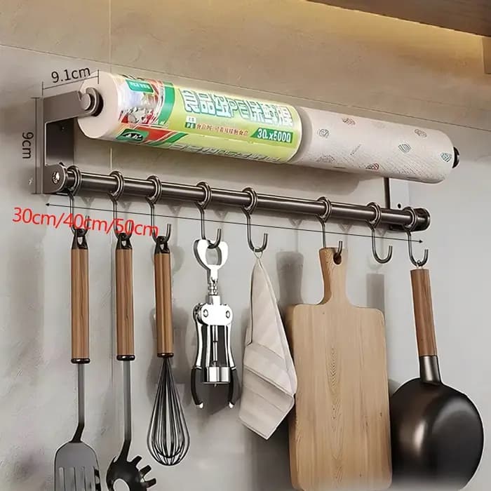 Étagères à ustensiles de cuisine en acier inoxydable, porte-cuillère, porte-torchon, étagère murale, porte-rouleau de cuisine, crochets de Films polyvalents