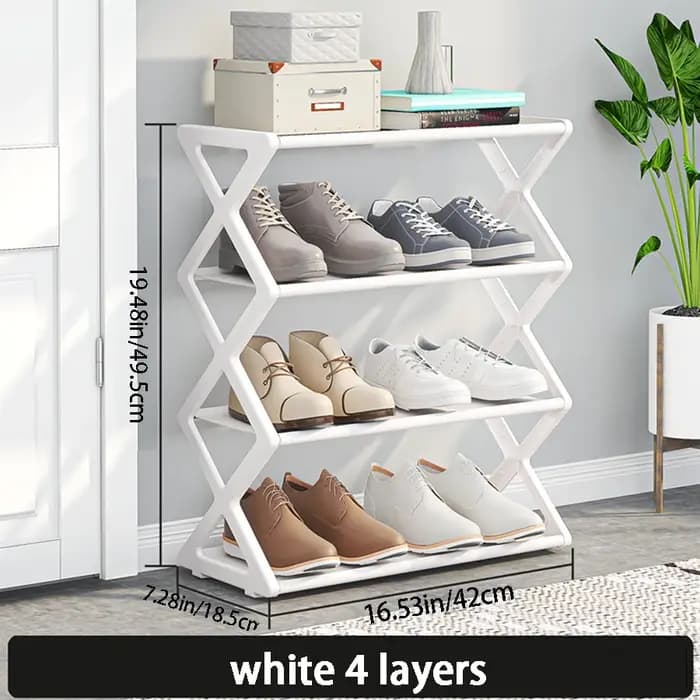 Étagère à chaussures simple et compacte à 4 niveaux, armoire de rangement pour chaussures en tissu a
