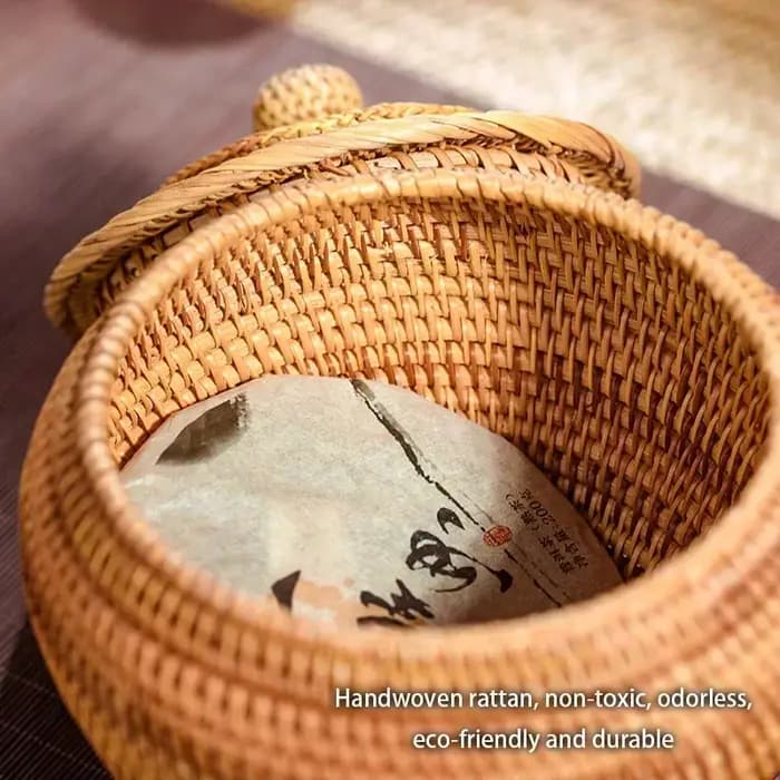 Boîte de rangement en rotin tissée à la main avec couvercle