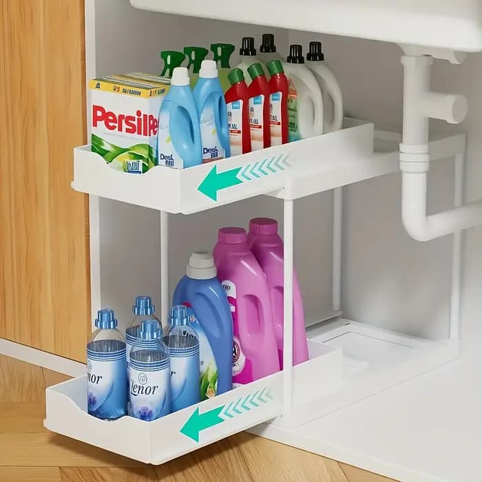 Étagère de rangement sous évier pour cuisine avec étagères coulissantes, solution de rangement à deu