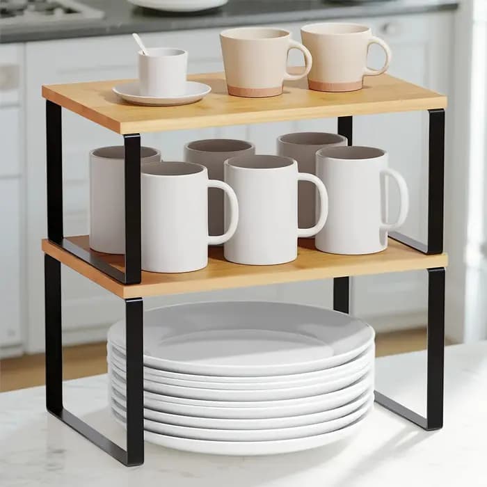Étagères de comptoir de cuisine, ensemble de 2 supports à épices, étagère d'organisation empilable pour armoire, organisateur d'étagères de cuisine extensible