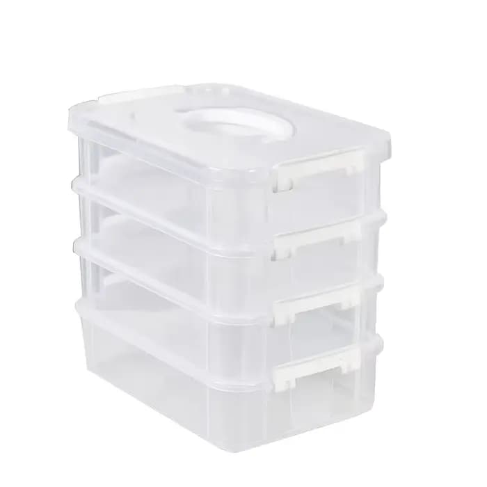 Boîte de rangement empilable Extra Large à 4 niveaux avec couvercle, organisateur en plastique trans