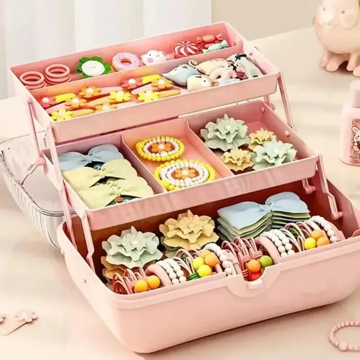 Boîte de rangement multi-couches pour épingles à cheveux avec nœud mignon