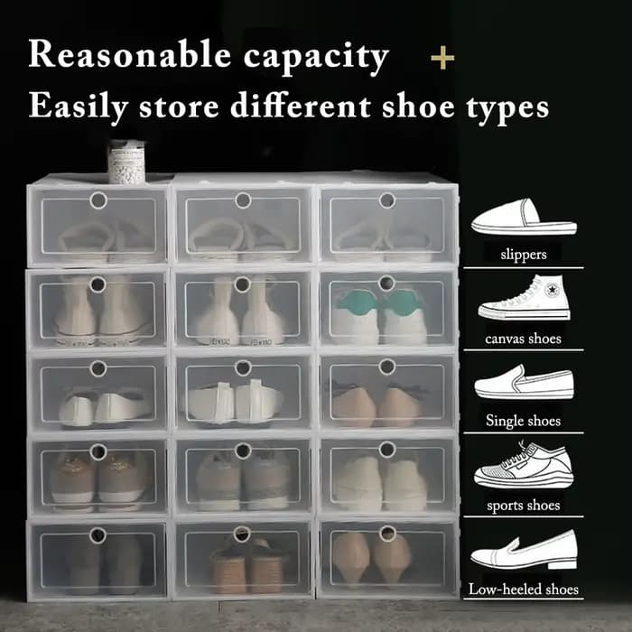 Boîte à chaussures transparente anti-poussière, organisateur de chaussures, boîte de rangement épaissie, armoire à chaussures combinée empilable, vente, 6 paquets
