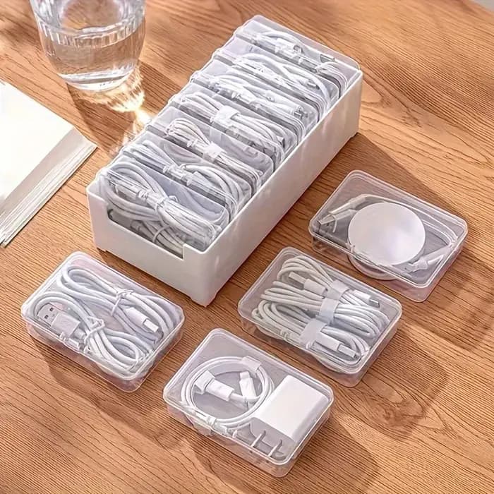 Boîte de rangement transparente en plastique pour câbles de données