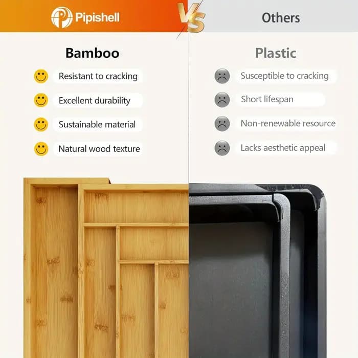 Organisateur de tiroir en bambou extensible réglable pour cuisine