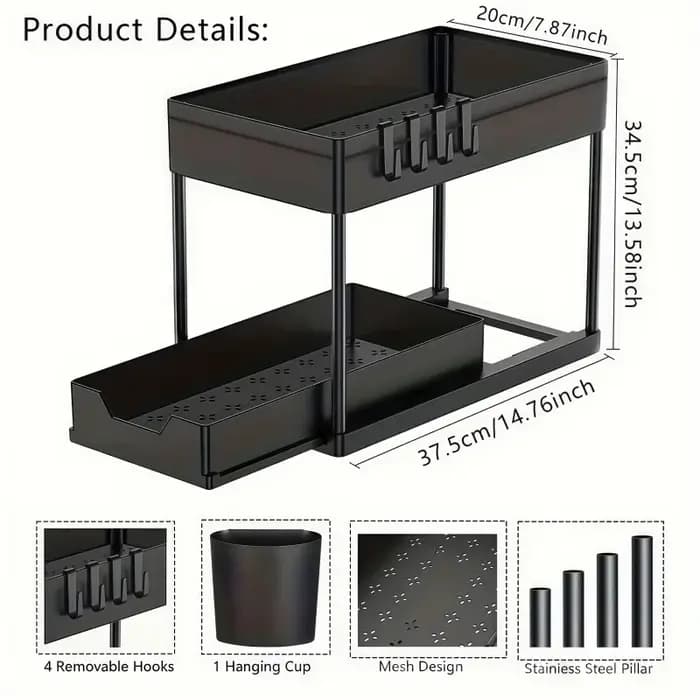 Étagère de rangement coulissante à 2 niveaux sous l'évier, support multifonctionnel pour armoire de