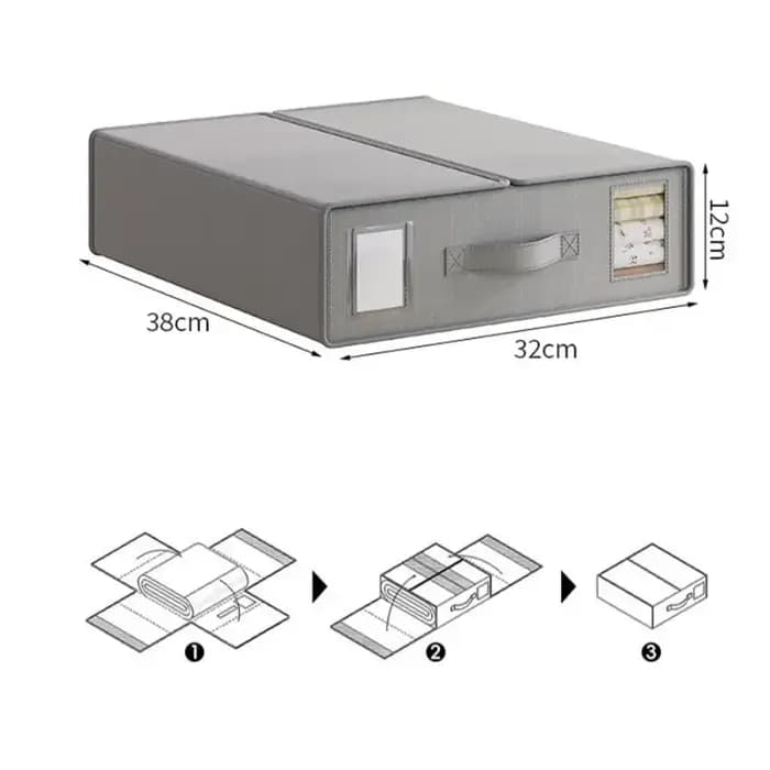 Boîte de rangement pour draps en tissu avec fermeture éclair et fenêtre pliable pour couvertures