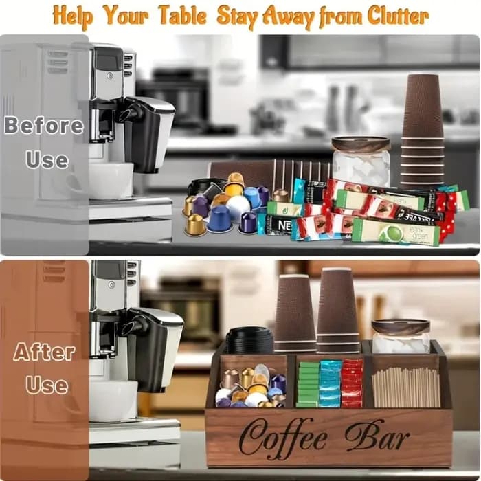 Boîte de rangement pour café de qualité supérieure | Organisateur multifonction en bois classique pour accessoires