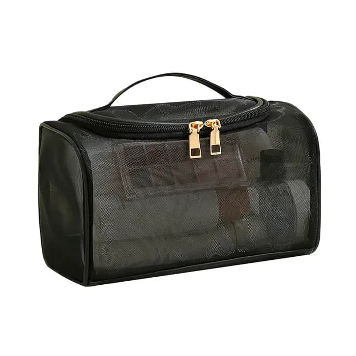 Trousse de toilette, rangement de voyage, pochette à cosmétiques, fourre-tout en maille, trousse de