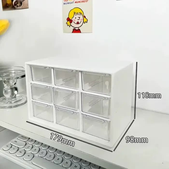 Boîte de rangement transparente à 9 compartiments avec tiroirs