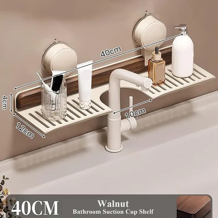 Étagère de salle de bain à ventouse en noyer