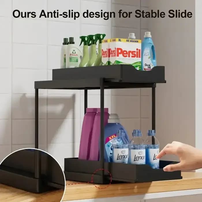 Étagère de rangement sous évier pour cuisine avec étagères coulissantes