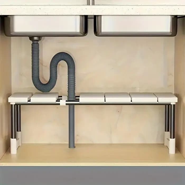 Étagère de rangement réglable sous l'évier en acier inoxydable