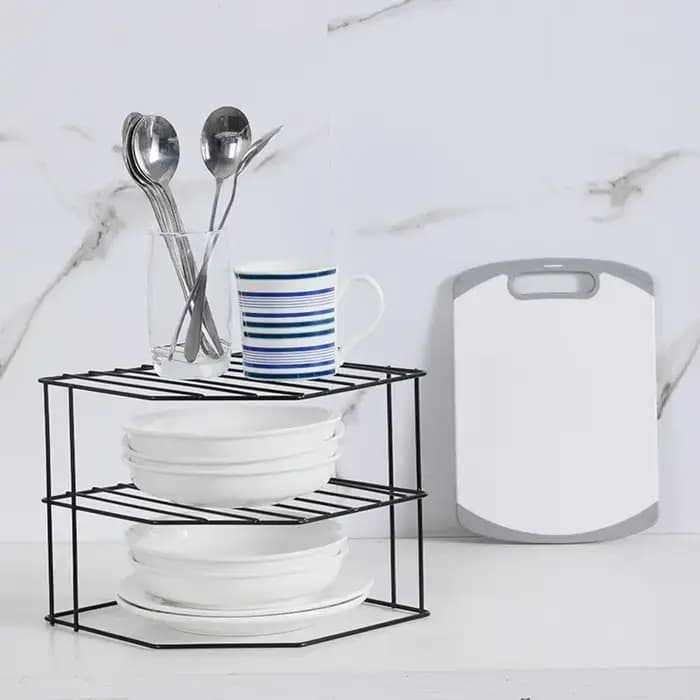 Étagère d'angle de rangement de cuisine, Pot d'assaisonnement, bol, plat, verres, organisateur de comptoir, support de maquillage cosmétique amovible à 3 niveaux