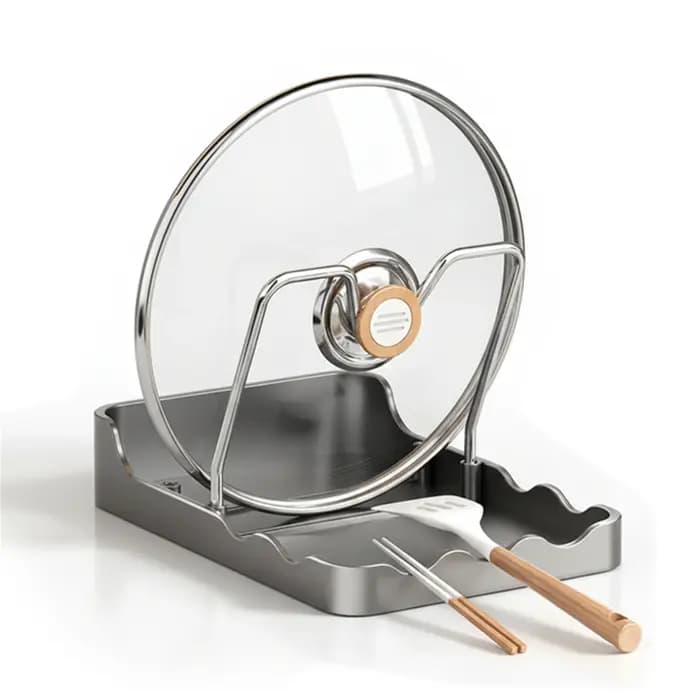 Support de rangement multifonctionnel pour couvercles de casseroles en acier inoxydable avec plateau