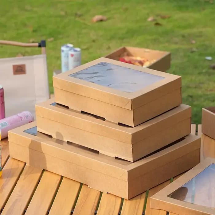 Boîte à lunch en papier kraft avec fenêtres transparentes