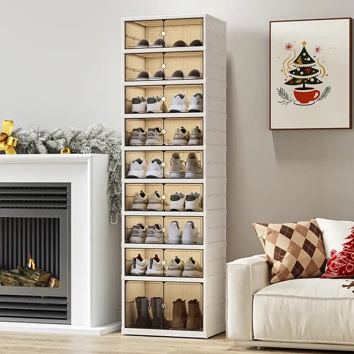 Boîte à chaussures pliable, une pièce | Interrupteur magnétique, multi-styles et tailles | Utilisation à roulettes, salon et chambre à coucher | Accueil, boîtes de rangement pour chaussures