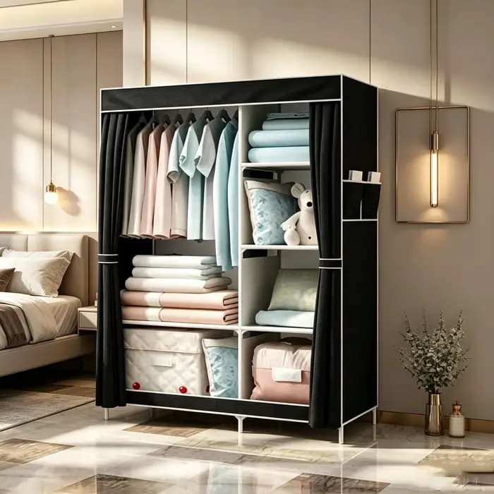 Armoire anti-poussière, porte-manteau, armoire simple robuste et durable, armoire en tissu anti-poussière, moderne et simple pour la chambre à coucher, armoire épaissie, design avec base surélevée pou