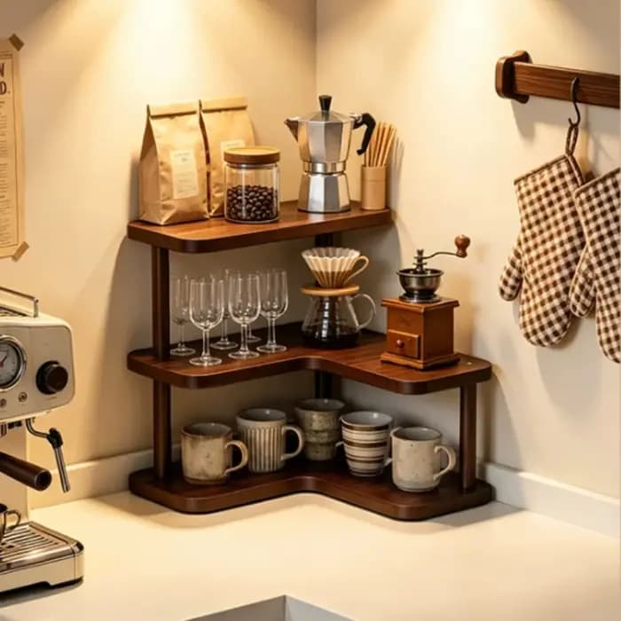 Étagère d'angle robuste en bois pour rangement d'épices, séchage de vaisselle et présentation, organisateur de cuisine