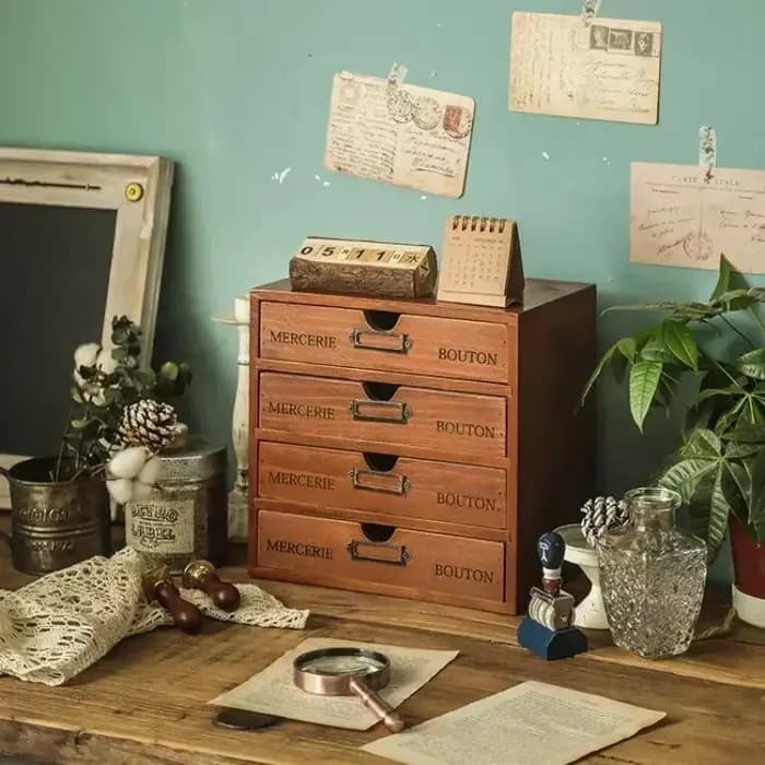 Étagère de rangement en papier et bois Vintage