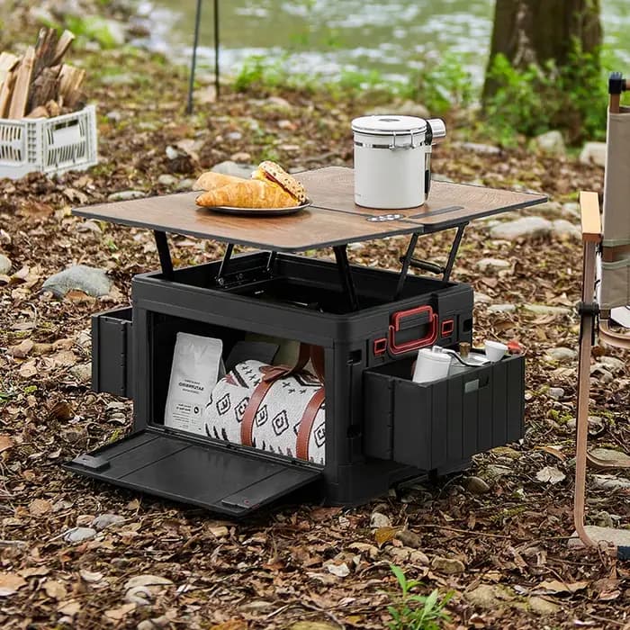 Boîte pliante - Boîte de camping plate de style japonais - Boîte de rangement pliante avec couvercle en bois - Boîte organisatrice de coffre - Boîte de rangement pour cadeaux